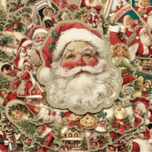 50 Vintage Images Christmas Holiday Stickers Gold Red Santa